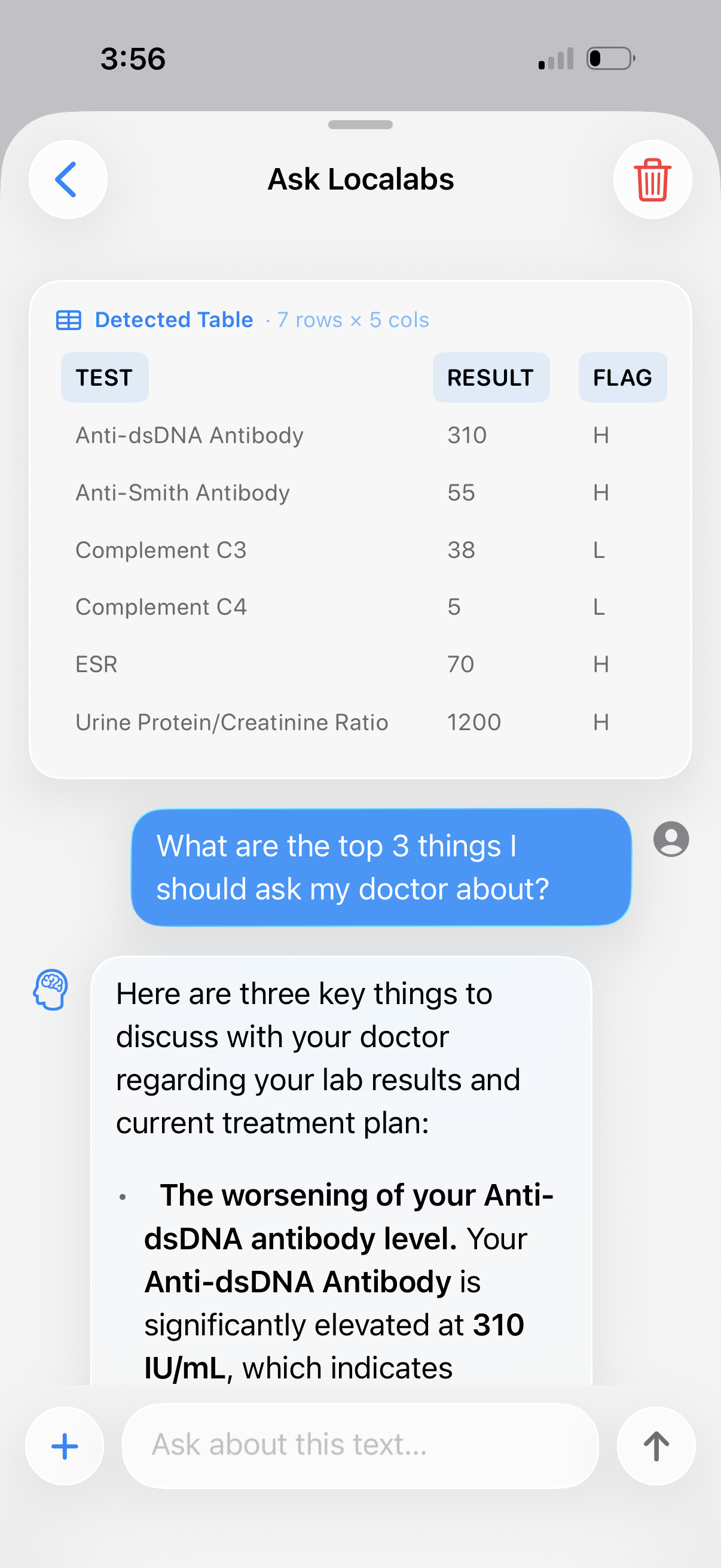 Ask Localabs — chatting about a highlighted value from the report