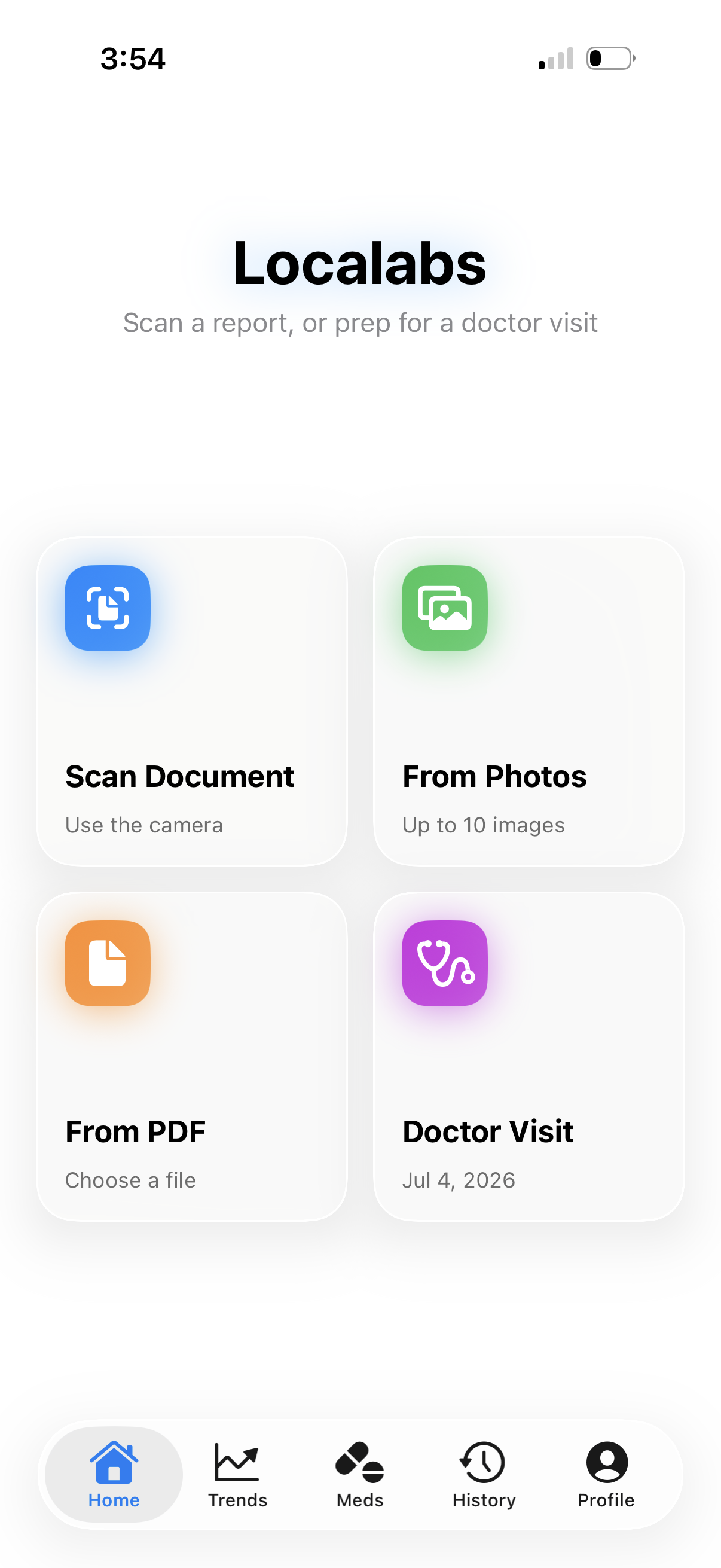 Localabs home — Scan Document, From Photos, From PDF, and Doctor Visit